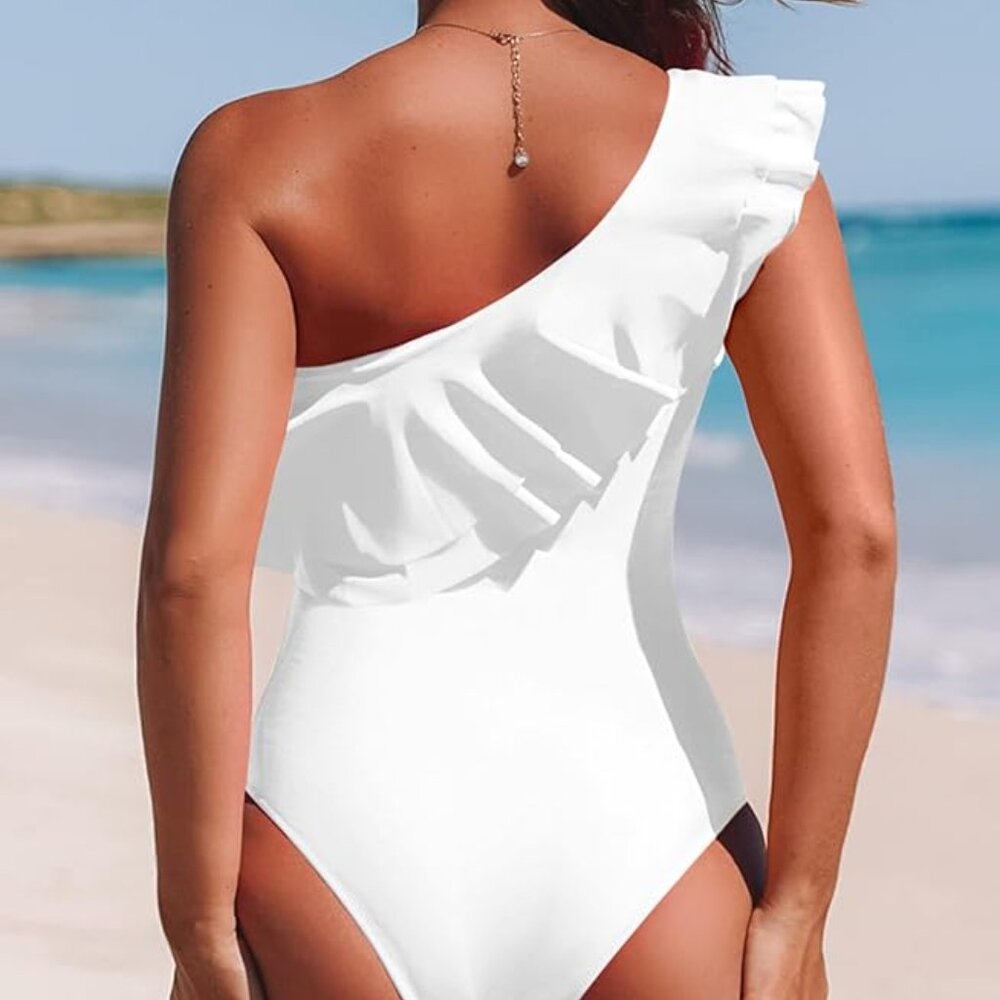 Hot Pink Swimsuit One Piece One Shoulder Ruffle by Hilinker - SZ XL NEW - Picture 4 of 6